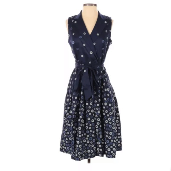 NWT ANNE KLEIN Navy Floral Dress Blue Fit & Flare - Picture 2 of 5